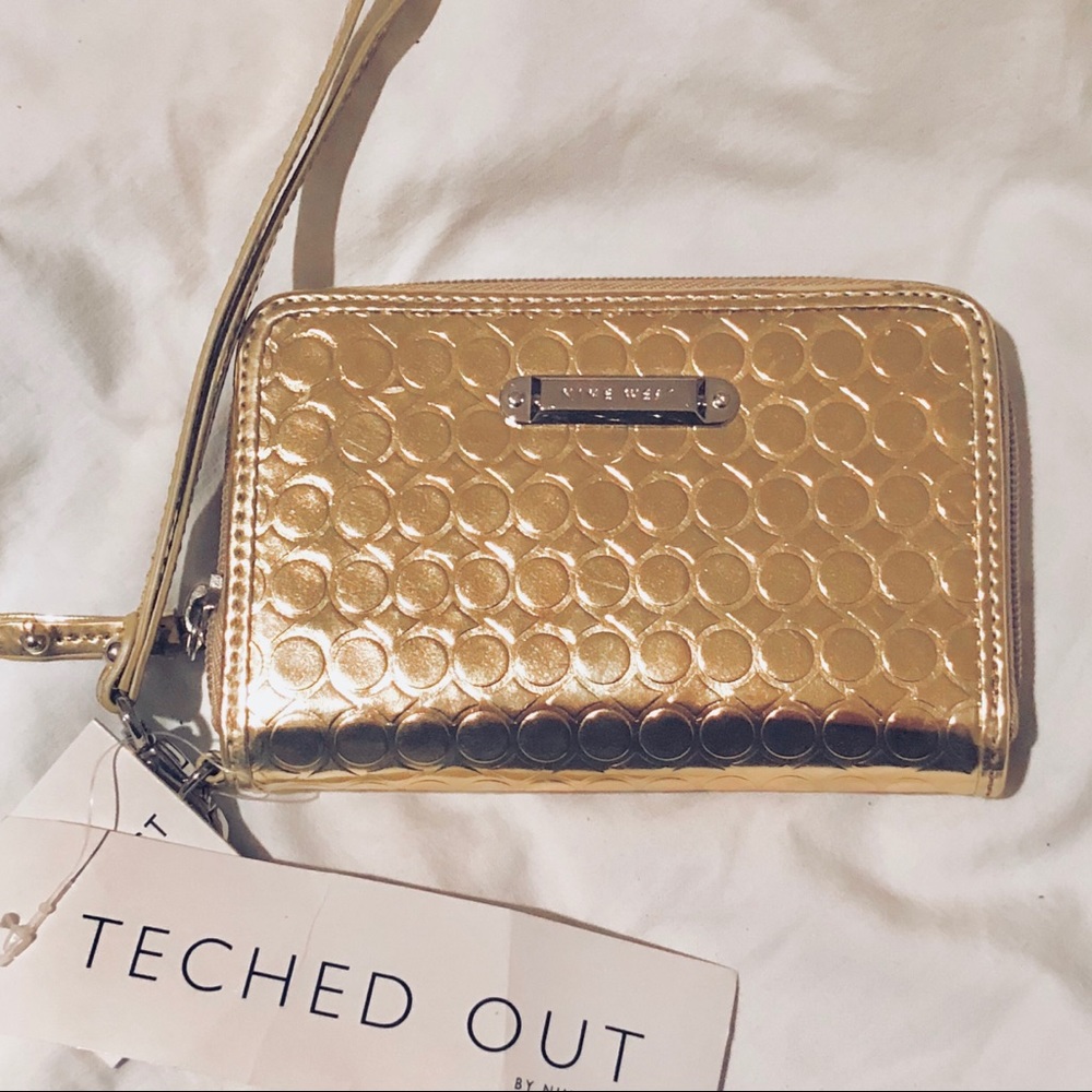 NWT Nine West Gold Smart Phone Wristlet Wallet